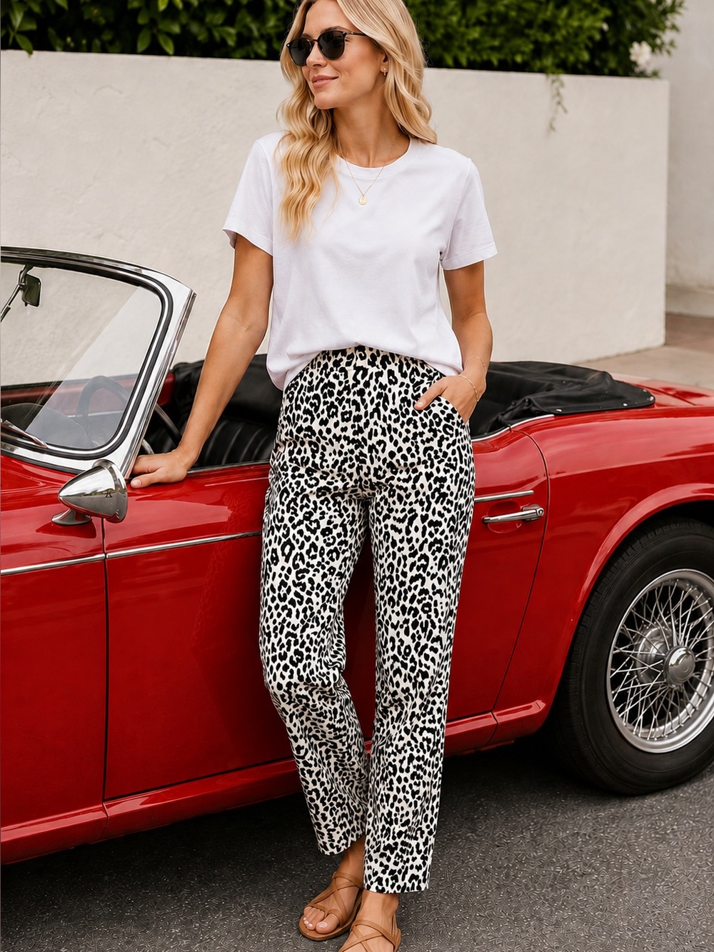 J. CREW Leopard Print Linen Pants With Side Pockets Size 6